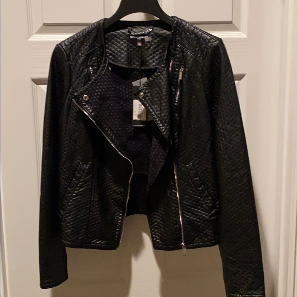 Karl Lagerfeld Black Quilted Faux Leather Moto Jacket